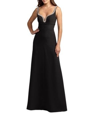 Mac Duggal Petite Crepe A-Line Gown With Rhinestone Trim