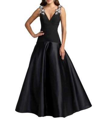 Mac Duggal Crepe And Satin Plunging V-Neck Ball Gown