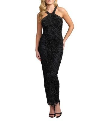 Mac Duggal Halter Neck Embellished Maxi Dress