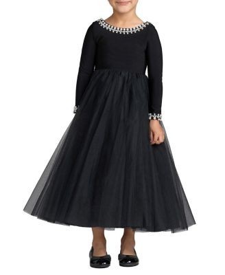 Mac Duggal Girls Jewel Trim Tulle Maxi Dress - Little Kid, Big Kid