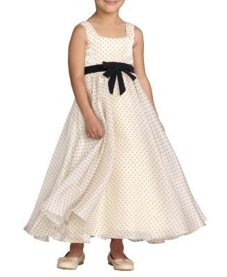 Mac Duggal Girls' Polka Dot Chiffon Maxi Dress with Bow Sash - Little Kid, Big Kid