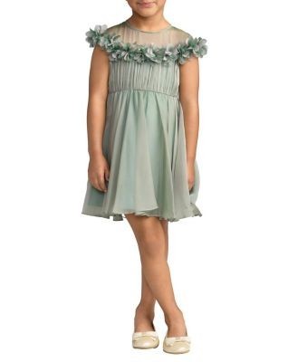 Mac Duggal Girls' Midi Dress With 3D Flowers - Little Kid, Big Kid