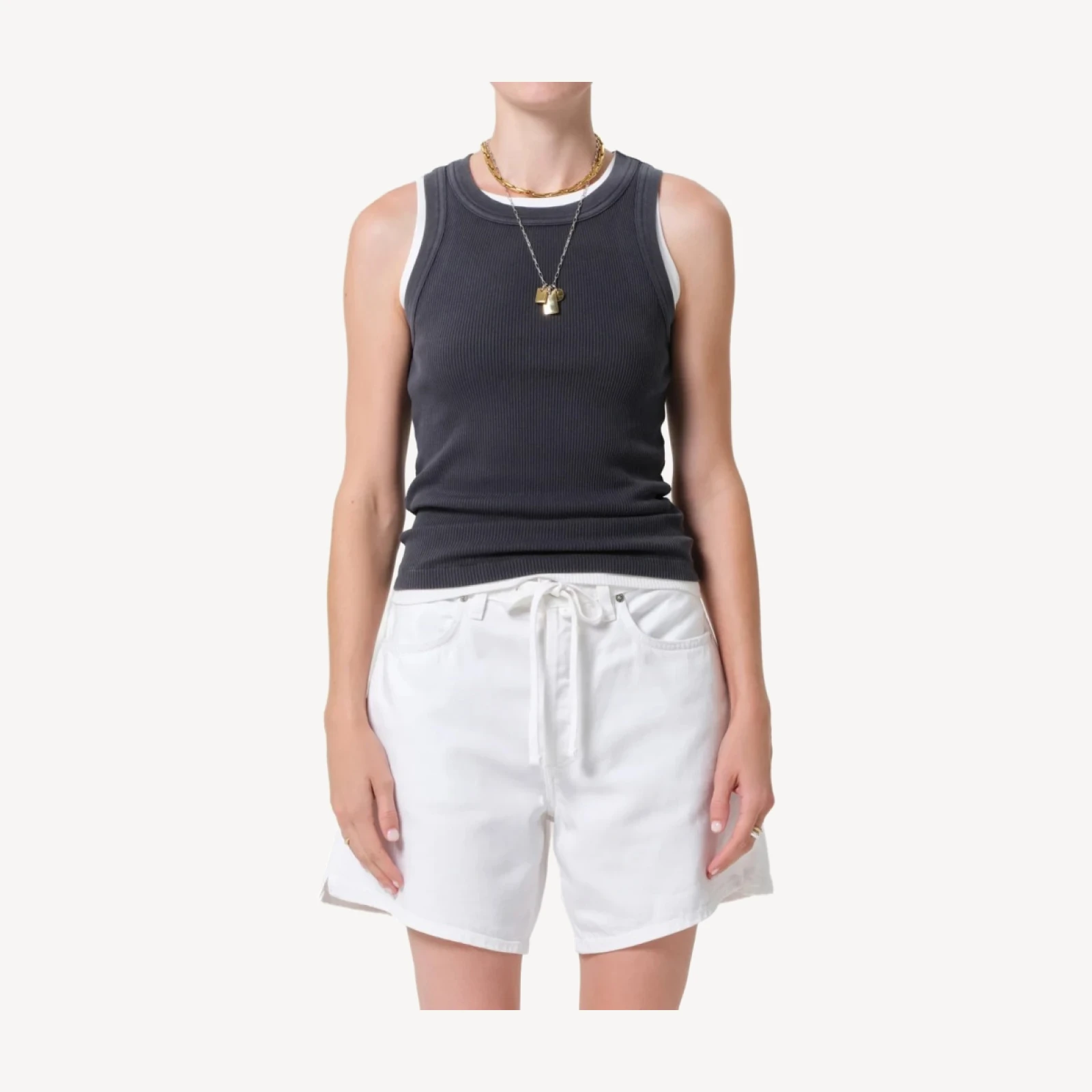 Isabel Rib Tank in Charcoal Mineral