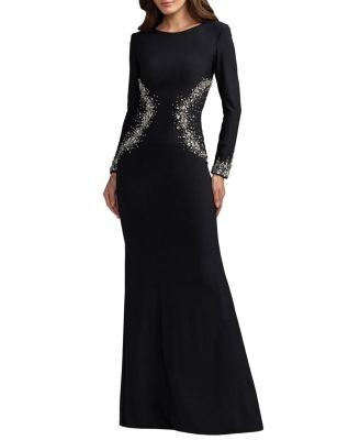Mac Duggal Long Sleeve Embellished Jersey Gown