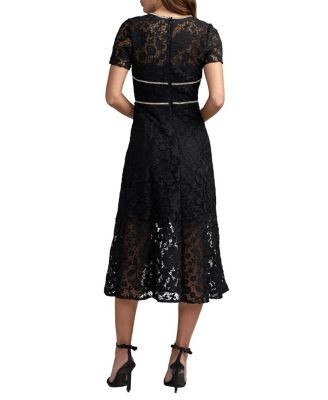 Mac Duggal Short Sleeve Lace Midi Dress With Rhinestone Trim
