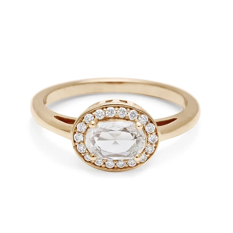 Oval Rosette Ring - 14k Gold & White Diamond (0.75ct)