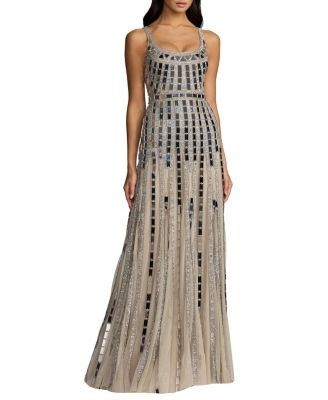 Mac Duggal Sleeveless Geometric Mirror Embellished Gown