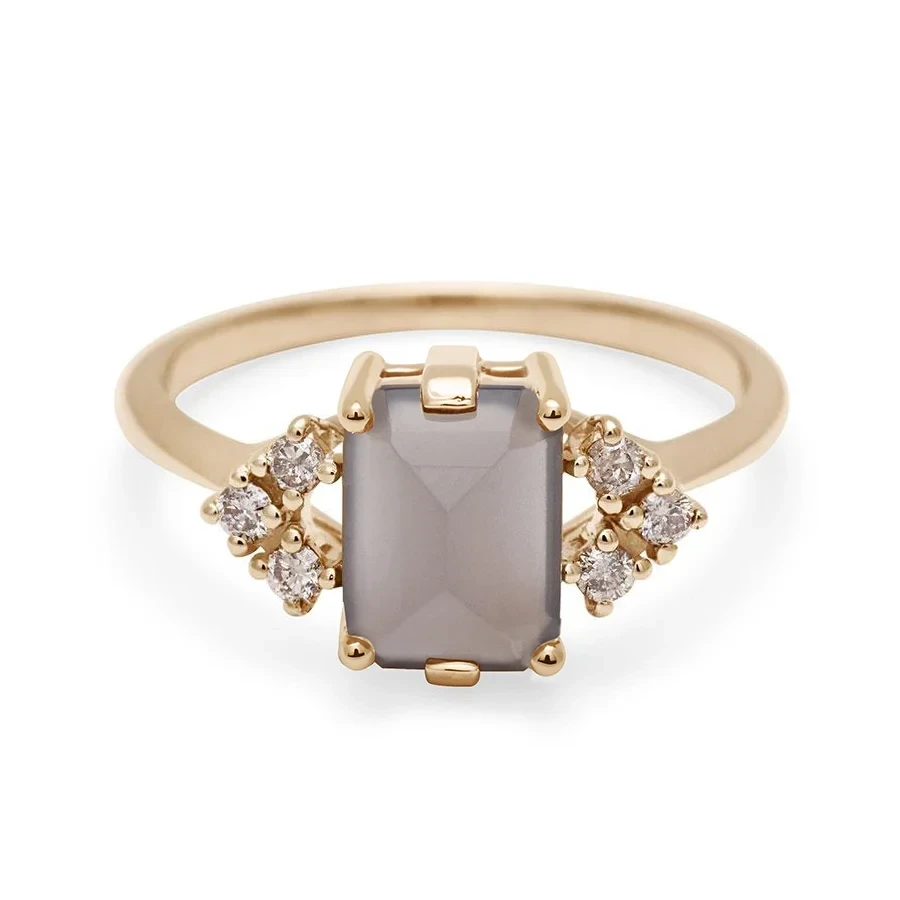 Bea Arrow Ring (Medium) - 14k Gold, Grey Moonstone & Diamonds