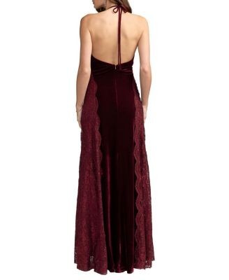 Mac Duggal Velvet and Lace Halter Column Gown