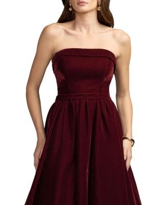 Mac Duggal Strapless Velvet A-Line Midi Dress