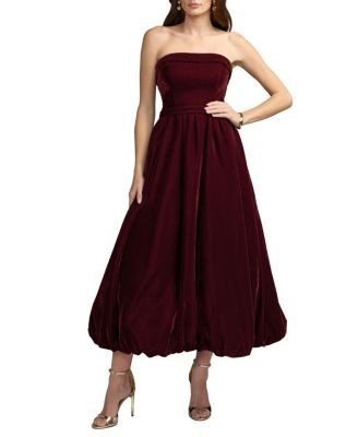 Mac Duggal Strapless Velvet A-Line Midi Dress