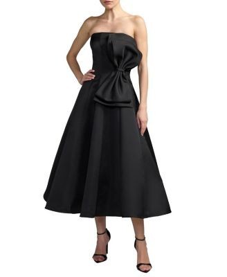 Mac Duggal Strapless Satin A-Line Midi Dress With Bow