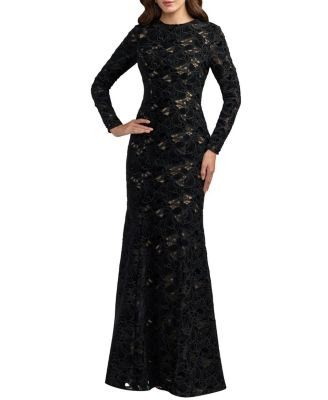 Mac Duggal Long Sleeve Open Back Embroidered Gown