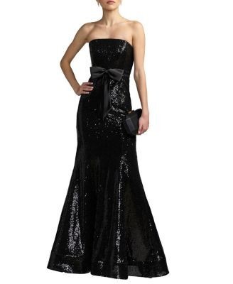 Mac Duggal Strapless Sequin Trumpet Gown With Bow Detail