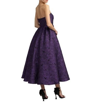 Mac Duggal Strapless Brocade A Line Midi Dress With Pockets