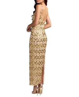 Mac Duggal Beaded Mesh Sleeveless Scoop Neck Ankle Dress