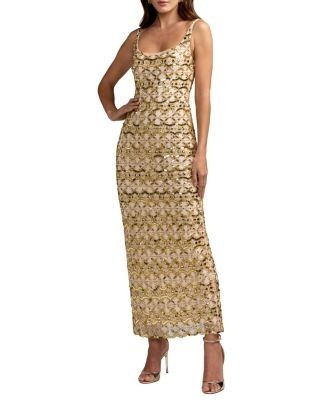 Mac Duggal Beaded Mesh Sleeveless Scoop Neck Ankle Dress