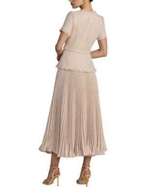 Mac Duggal Boucle Top with Pleated Chiffon Skirt Midi Dress