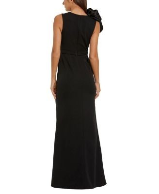 Mac Duggal High Neck Sleeveless Crepe Gown With Satin Ruffle