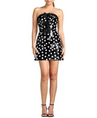 Dress the Population Alysia Strapless Polka Dot Sequin Bow Mini Dress