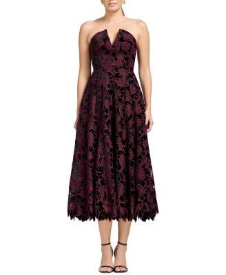 Dress the Population Briella Strapless Velvet Lace Fit-and-Flare Dress