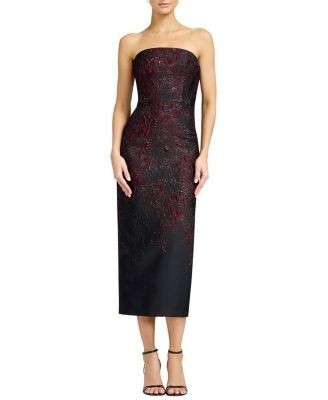 Dress the Population Viviana Strapless Floral Metallic Jacquard Midi Dress