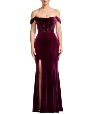 Dress the Population Melania Off-the-Shoulder Velvet Mermaid Gown