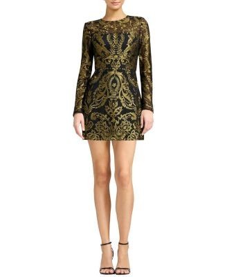 Dress the Population Stassi Long-Sleeve Baroque Embroidered Mini Dress