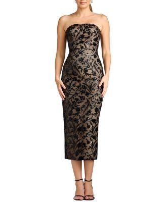 Dress the Population Viviana Strapless Sequin Bodycon Tea-Length Dress