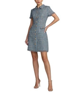 Mac Duggal Collared Tweed Mini Dress With Fringe Trim