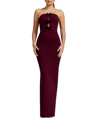 Dress the Population Everly Strapless Sheer-Inset Bow Gown