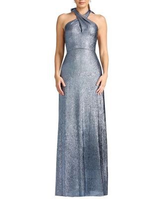 Dress the Population Brighton Cross-Front Halter Metallic Gown