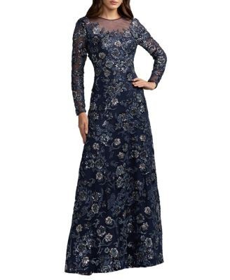 Mac Duggal Floral Embellished Mesh A Line Gown