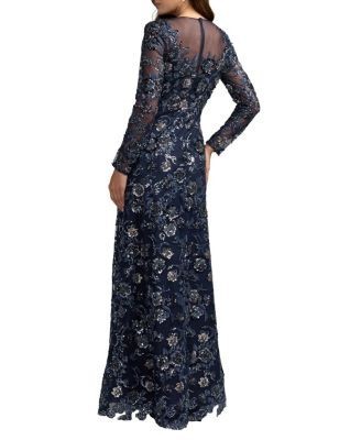 Mac Duggal Floral Embellished Mesh A Line Gown
