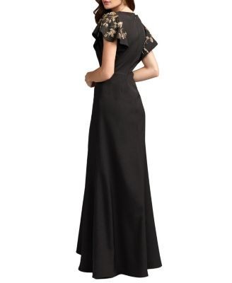 Mac Duggal Petite Embellished Flutter Sleeve Crepe Gown