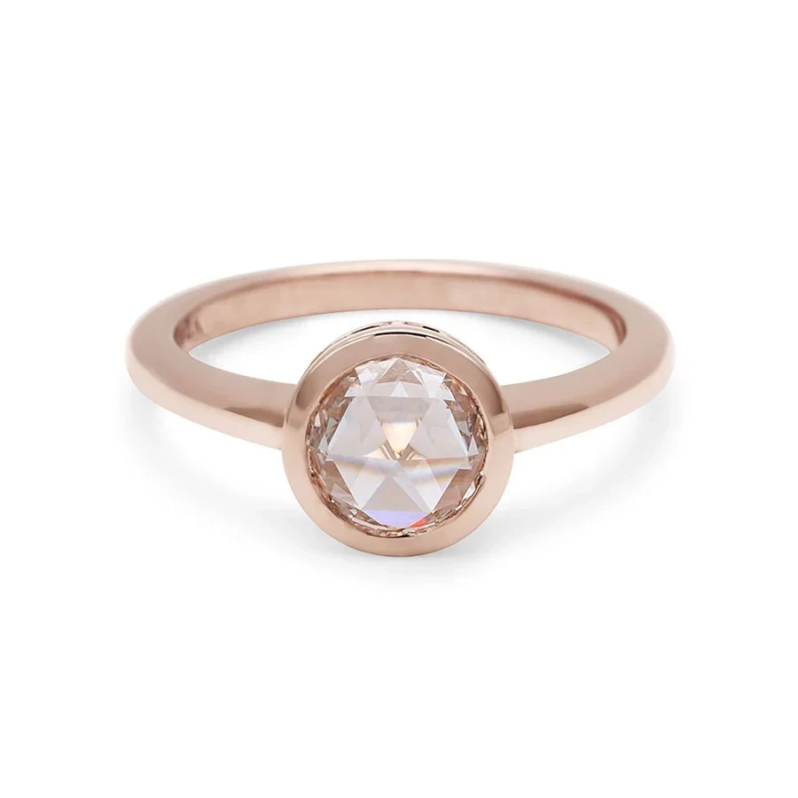 Round Bezel Rosette Ring - 14k Gold & Rose Cut Champagne Diamond (1.00ct)