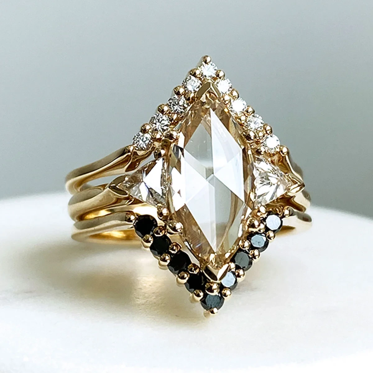 Marquise Bea Ring - Yellow Gold & Rose Cut Champagne Diamond