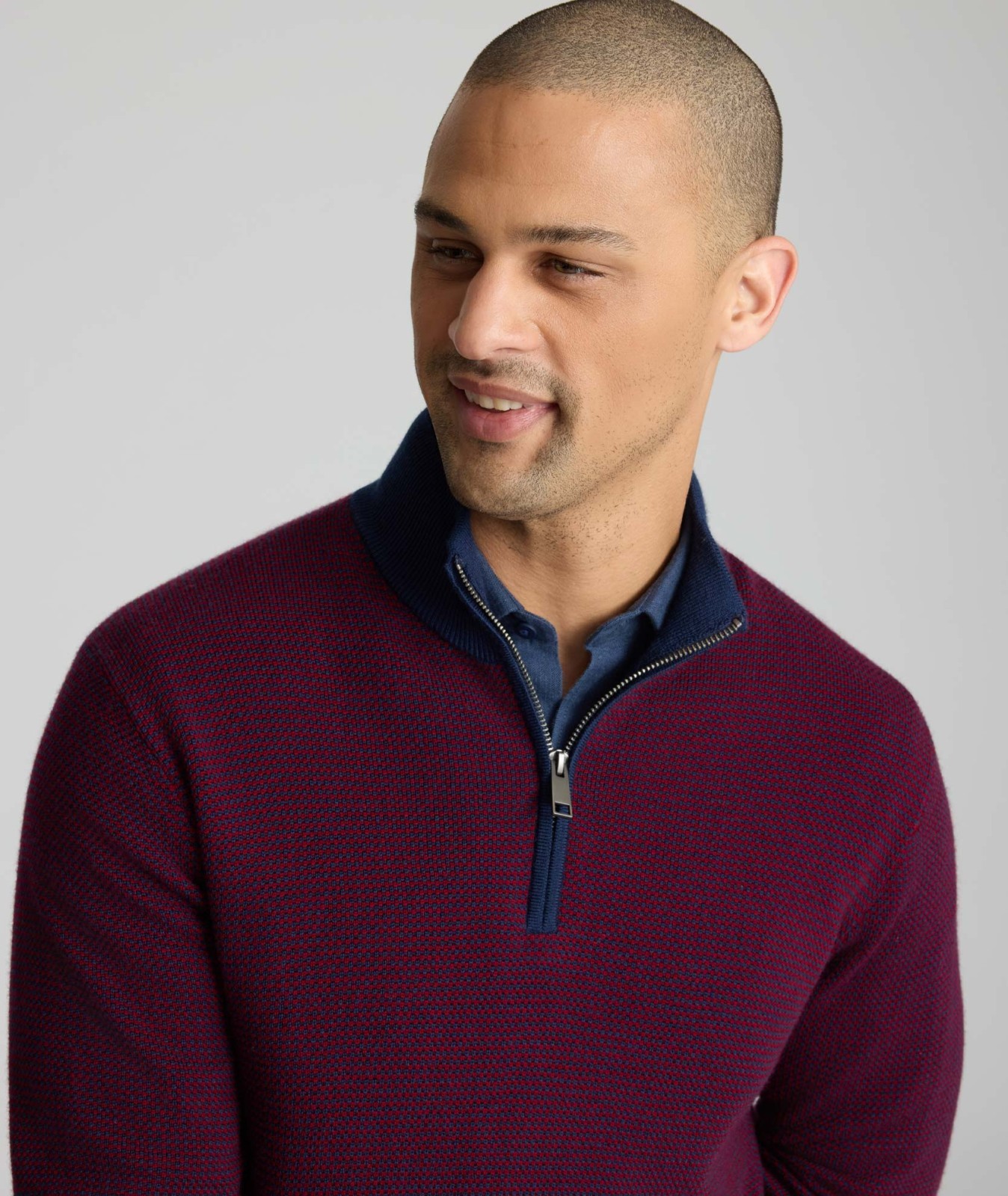 Textured Merino Wool Quarter-Zip Sweater