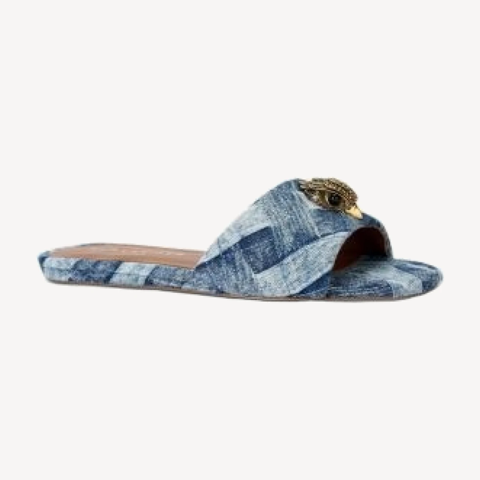 Kurt Geiger London Women's Kensington Square Toe Crystal Eagle Head Blue Slide Sandals