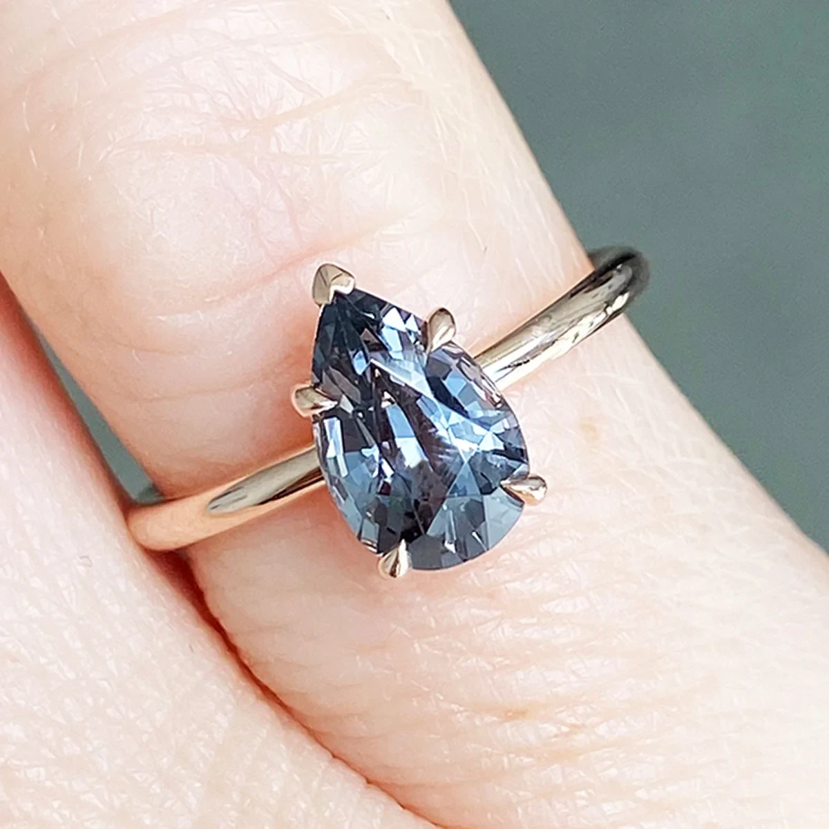 Eleonore Pear Solitaire Ring - White Gold & Grey Spinel