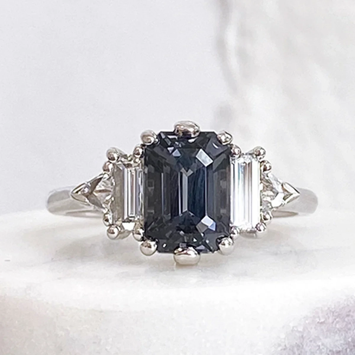 Theda Ring - White Gold, Grey Spinel & White Diamonds
