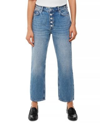 Whistles Hollie Button-Fly High Rise Cropped Straight Jeans in Denim