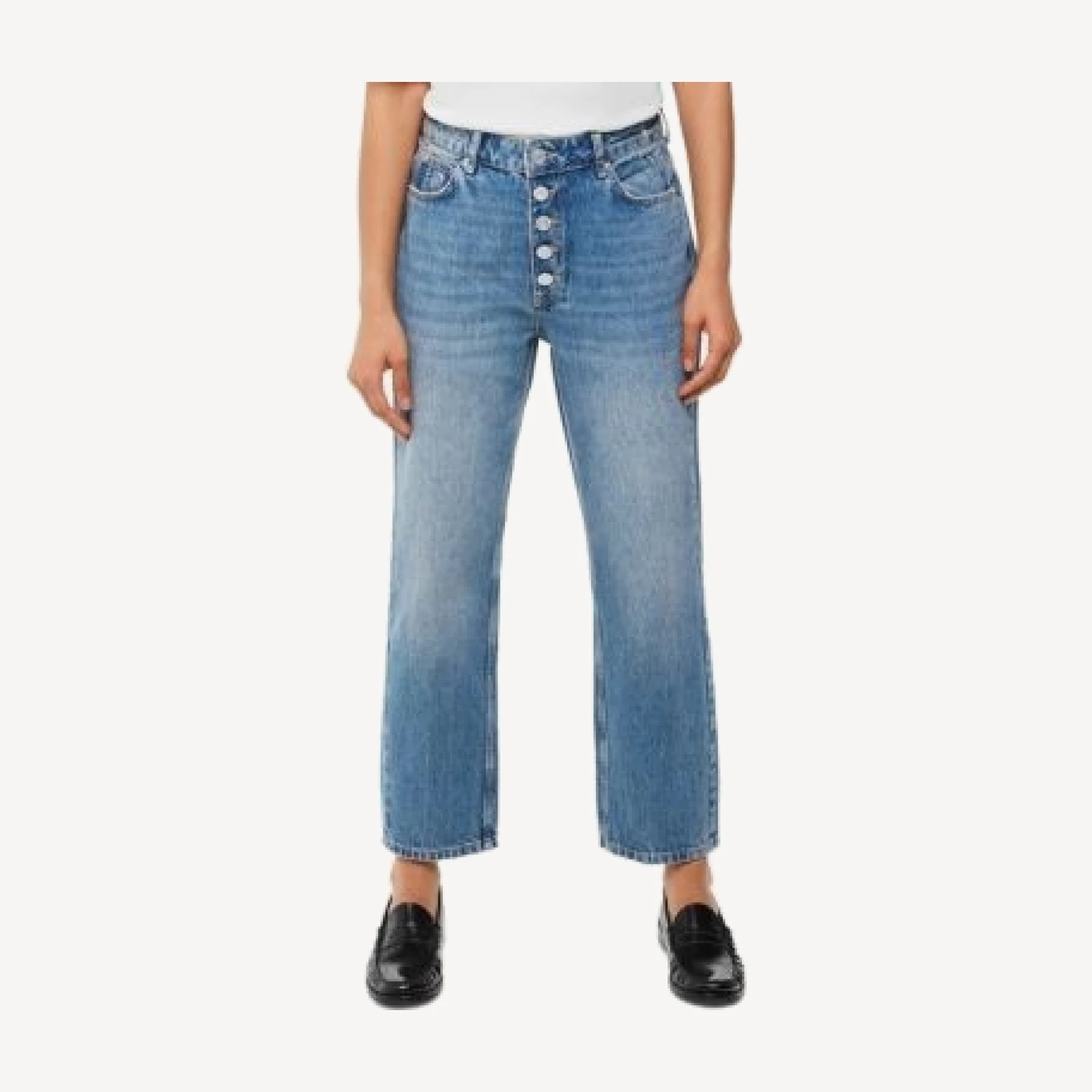 Whistles Hollie Button-Fly High Rise Cropped Straight Jeans in Denim