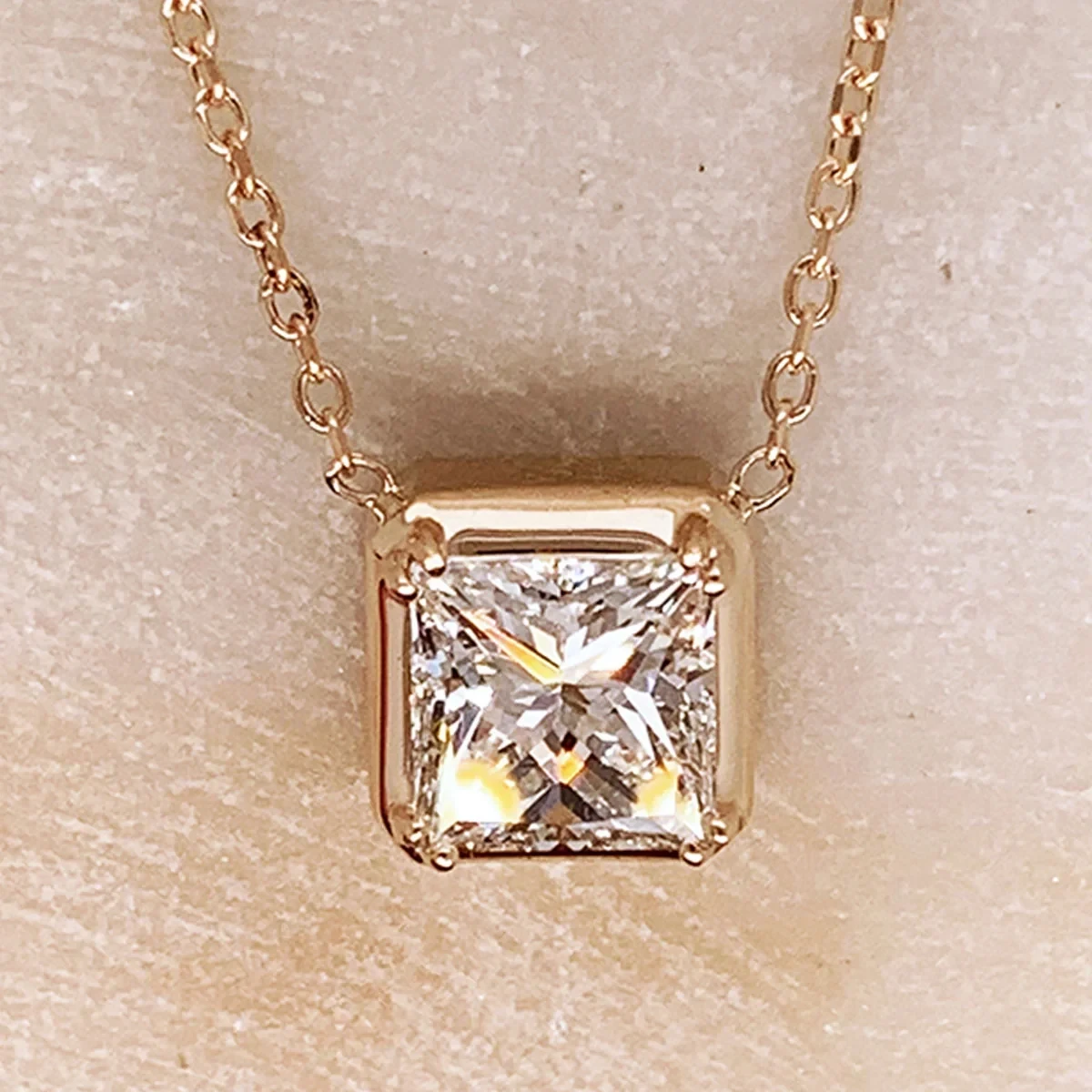 Custom Necklace - Yellow Gold & Princess Cut White Diamond