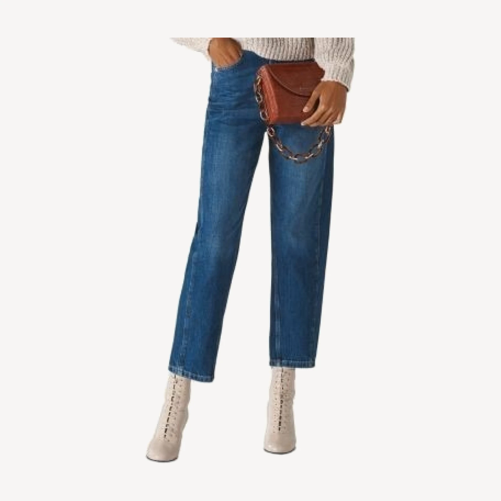 Whistles High-Rise Cropped Barrel-Leg Jeans in Denim