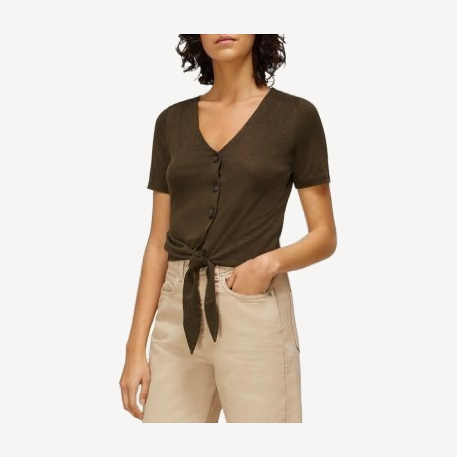 Whistles Linen Button Front Tie Top