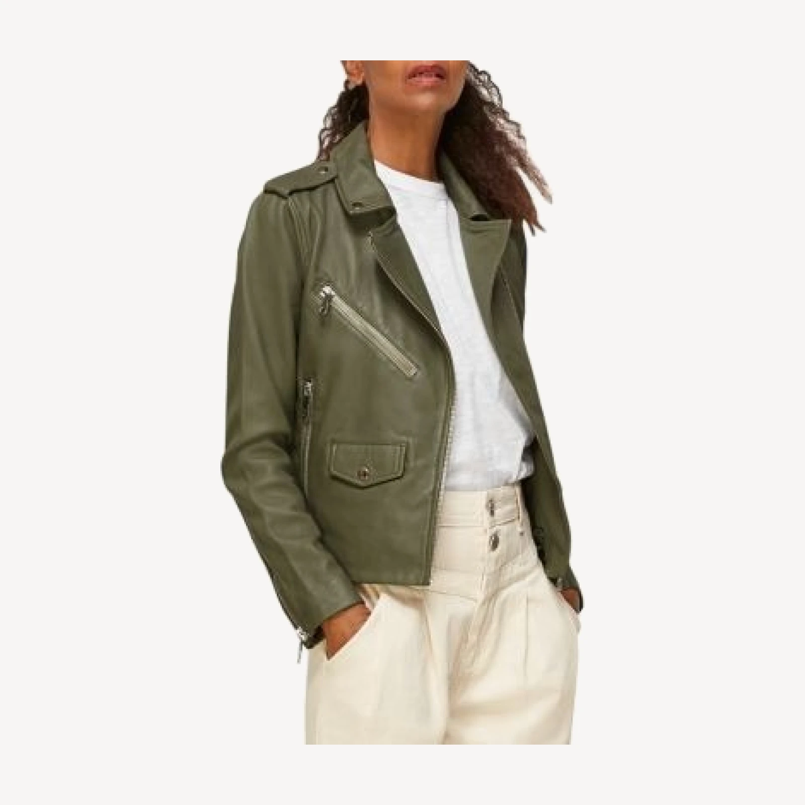 Whistles Agnes Pocket Leather Biker Jacket