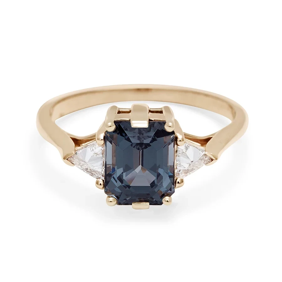 Bea Three Stone Ring - 14k Gold & Grey Spinel (8x6mm)