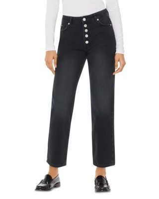 Whistles Hollie Button Front High Rise Cropped Straight Jeans in Black