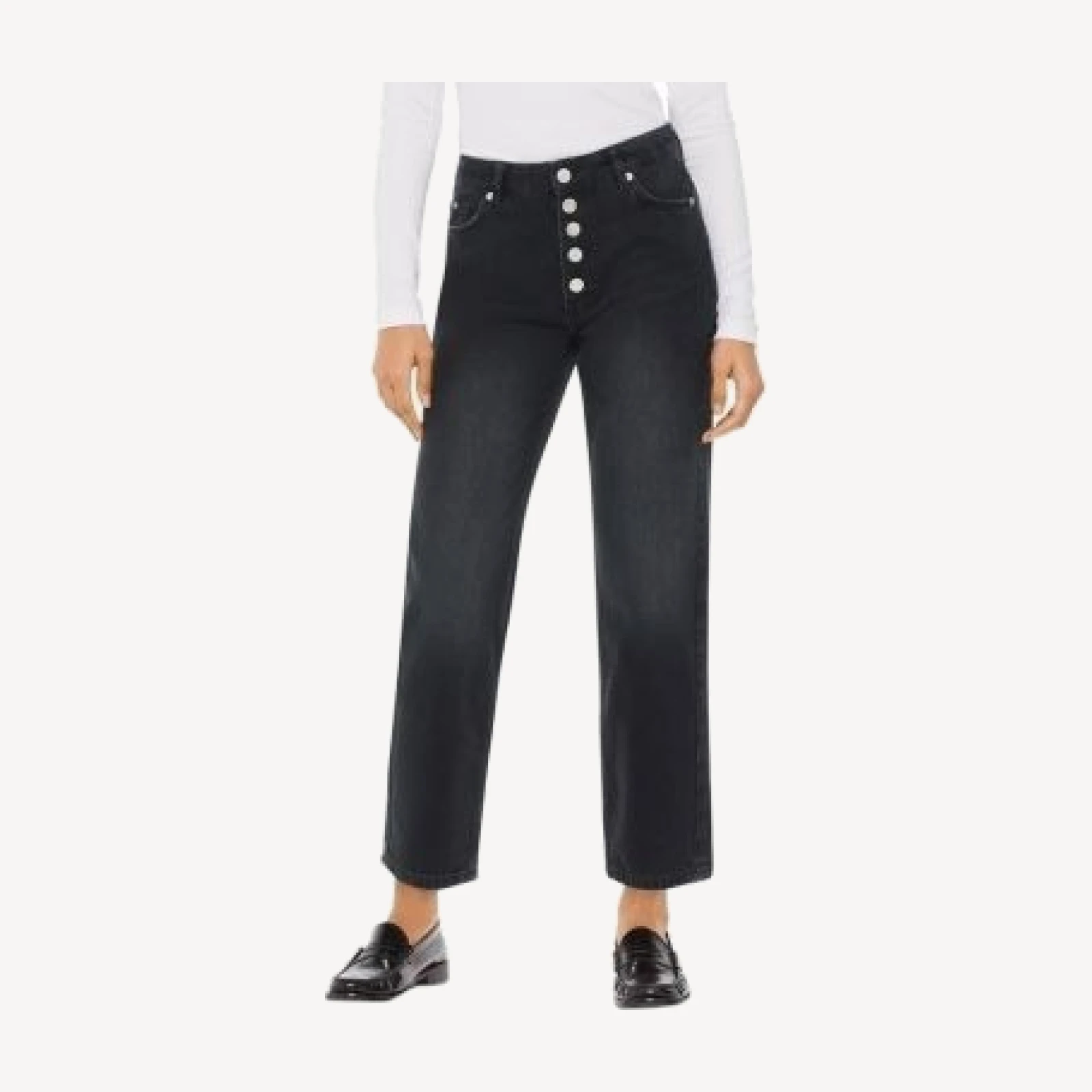 Whistles Hollie Button Front High Rise Cropped Straight Jeans in Black